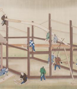 Huis in aanbouw, Kawahara Keiga,1823-1829